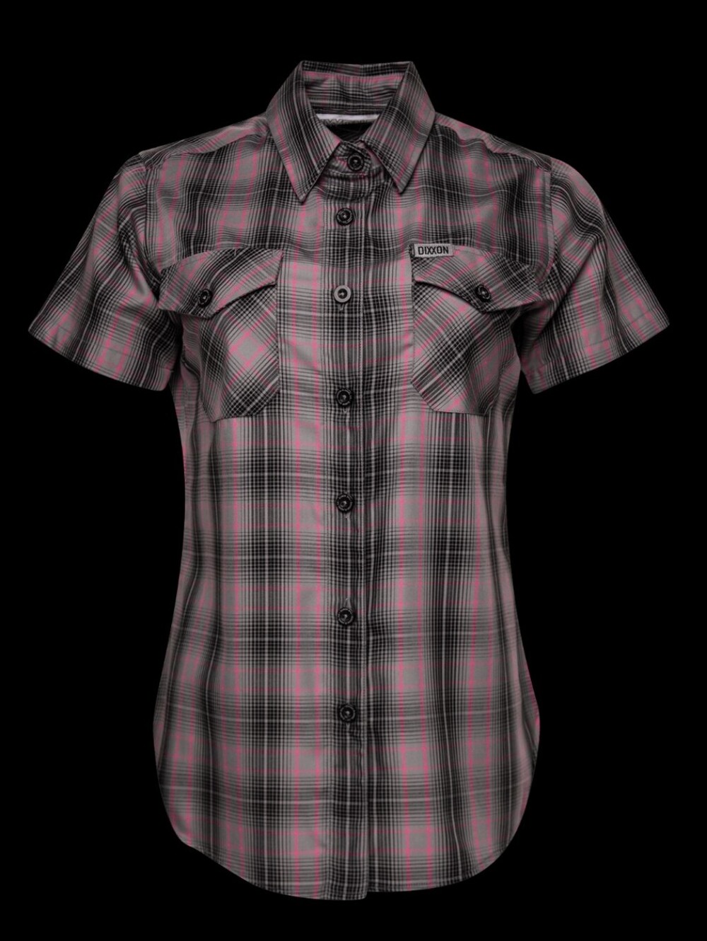 Dixxon Women’s Monte Bamboo Short Sleeve Flannel Shirt XL Pink Gray Plaid EUC